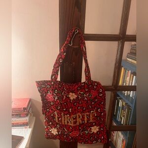 Red with Gold Embroidery Ondine CSAO Liberté Tote Bag